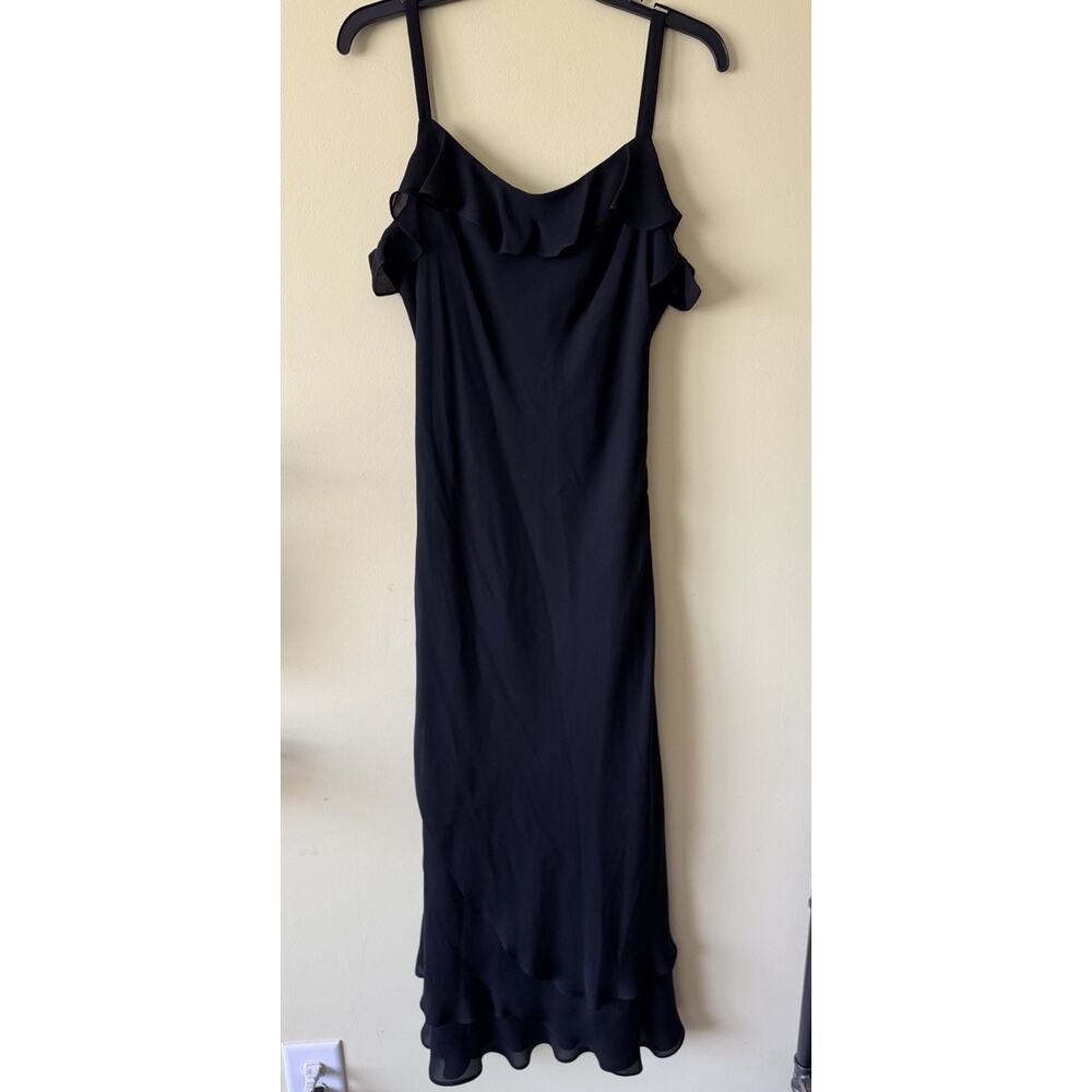 Lauren Ralph Lauren Silk Maxi Slip Dress Black Ruffle Tiered Y2K Women’s Sz L